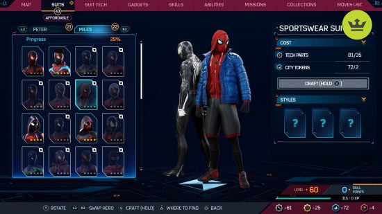 Spider-Man 2 PS5 suits: Sportswear Suit in Spider-Man 2 PS5