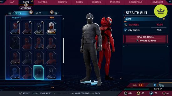 Spider-Man 2 PS5 suits: Stealth Suit in Spider-Man 2 PS5