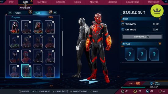 Spider-Man 2 PS5 suits: S.T.R.I.K.E Suit in Spider-Man 2 PS5