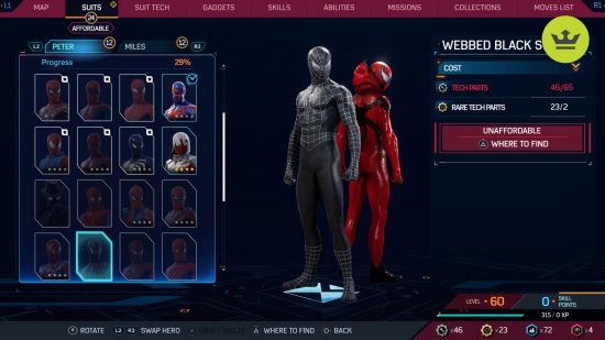 Spider-Man 2 PS5 suits: Webbed Black Suit in Spider-Man 2 PS5