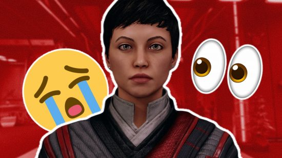 Starfield achievements least popular faction: an image of Ryujin Industries' worker with a crying emoji