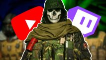 Streaming guide Twitch YouTube Xbox PS5: a soldier in a skull mask with the Twitch and YouTube logos behind them