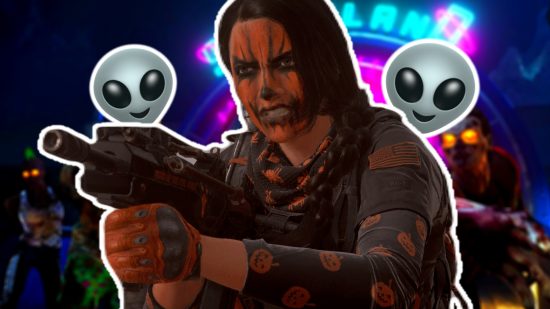 Warzone Halloween bosses: Roze in orange face paint with some alien emojis