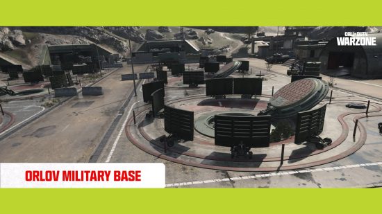 Warzone Urzikstan new map: A view of Orlov Miltary Base with several silos and barricades.