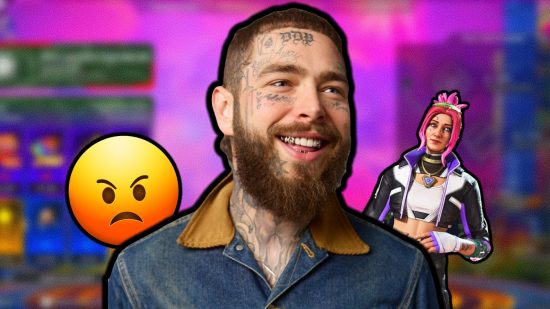 Apex Legends Post Malone event rewards: an image of Posty and a frowning emoji