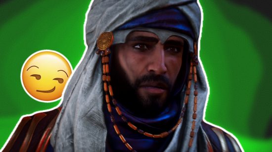 Assassin's Creed Mirage new game plus: Basim in a merchant's costume looking confused