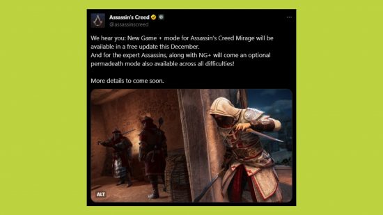 Assassin's Creed Mirage new game plus: the tweet confirming New Game Plus is coming