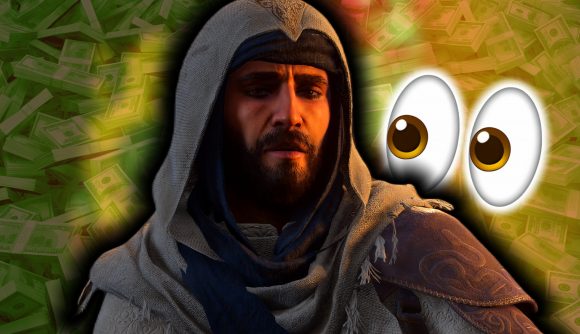 Assassin's Creed Mirage sale Black Friday Amazon: an image of Basim with a side eye emoji
