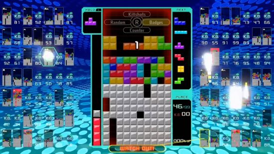 Best battle royale games: a Tetris board with colorful blocks in Tetris 99