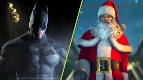 Best Christmas Video Games On Console 2024: An image of Batman from Arkham Origins and Agent 47 from Hitman.