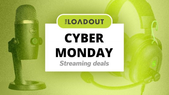 Cyber Monday streaming deals written on a white rectangle with the Loadout logo above and streaming products behind.