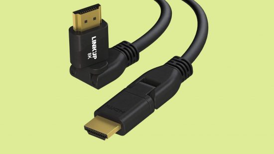 Best HDMI cables: The LINKUP Swivel HDMI 2.1 cable against a light green background.