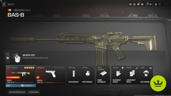 Best MW3 loadouts: A customized BAS-B in the loadouts and class setup menu.