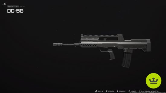 Best MW3 loadouts: The DG-58 assault rifle in the weapon preview interface.