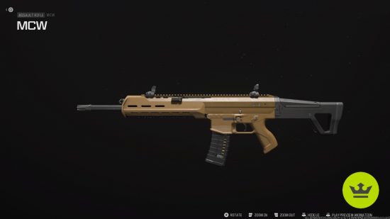 Best MW3 loadouts: The MCW assault rifle in the weapon inspection screen.