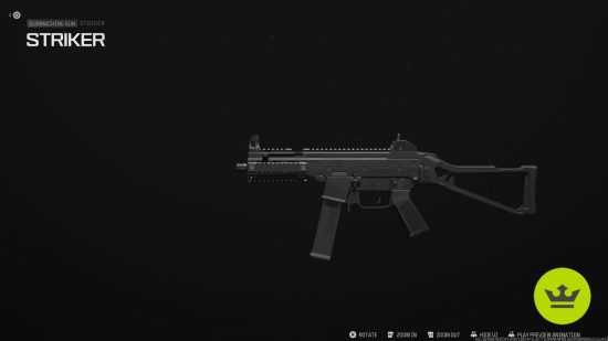 Best MW3 loadouts: The Striker SMG in the weapon inspection screen.