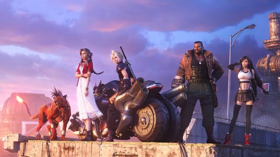 Best PS5 RPG games: The heroes in Final Fantasy 7 Remake standing watching the sunset