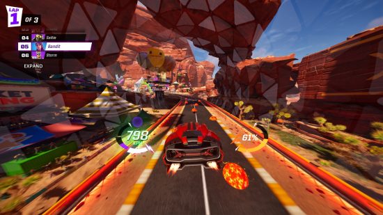 Best racing games: A car flies through the air with flames firing from the exhaust