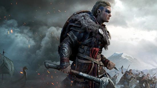Best RPG games: Eivor holding an axe and facing right in Assassin's Creed Valhalla key art