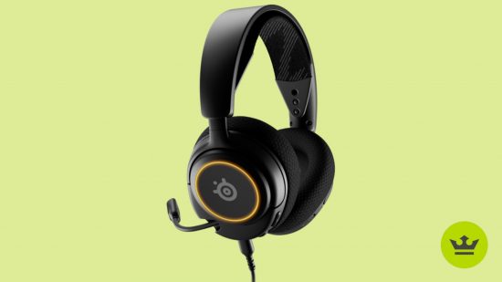 Best wired gaming headsets: The SteelSeries Arctis Nova 3 headset against a light green background.