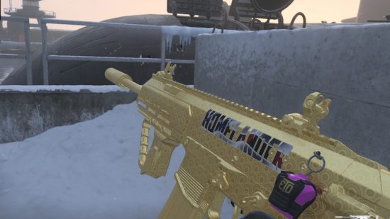 Call of Duty MW3: POV of a player holding the MCW in Gilded camo in MW3 2023