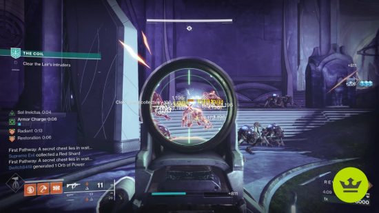 Destiny 2 The Coil: The player aiming their SMG at Scorn enemies charging towards them.