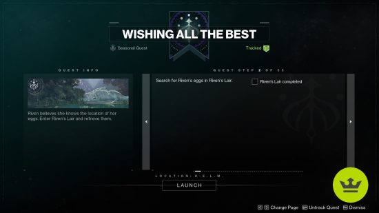 Destiny 2 Wishing All the Best: The quest page for the Wishing All the Best mission.