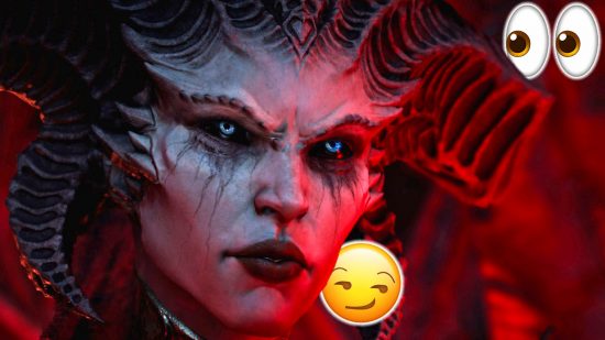 Diablo 4 patch 1.2.2 Malignant Rings: an image of Lillith in red with a smirk emoji