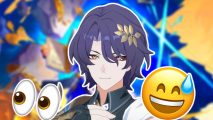 Honkai Star Rail Dr Ratio leaks 1.6 characters: an image of the character with side eye emoji and a laughing emoji