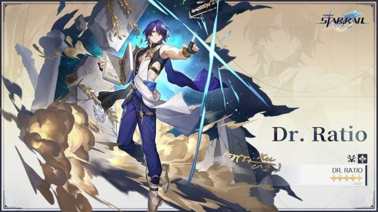 Honkai Star Rail banner schedule: Key art for Dr. Ratio, showing him posing with his hand out.