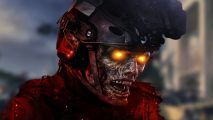 Is Call of Duty MW3 Zombies free to play: Zombie from Modern Warfare Zombies in riot gear in front of a background of the game mode