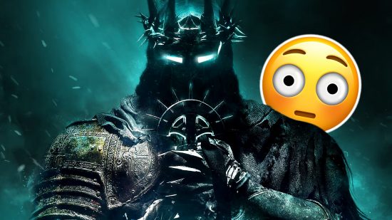 Lords of the Fallen no weapon level one run: an image of a knight with a shocked emoji