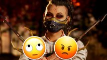 Mortal Kombat 1 Halloween content fan complaints: an image of Mileena and a couple of emojis