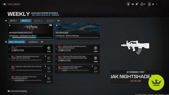 MW3 Aftermarket Parts: The challenges to unlock the DG-58 LSW JAK Nightshade Rifle Kit.