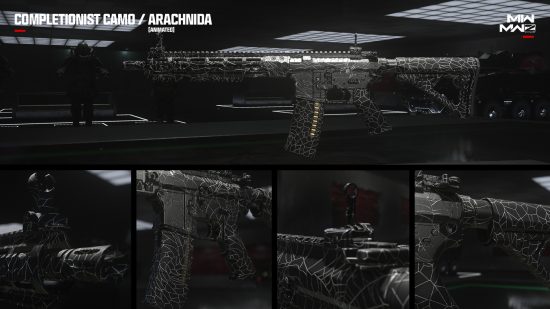 MW3 camos: A collage image showing the Arachnida Mastery camo on an assault rifle.