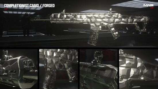 MW3 camos: A collage of the Forged Mastery camo on an assault rifle.