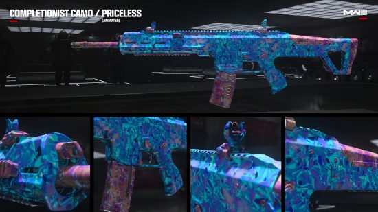 MW3 camos: A collage of the Priceless Mastery camo on an assault rifle.