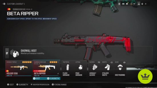 MW3 Holger 556 loadout: The Rival-9 in the Holger 556 loadout, shown in the class setup screen.