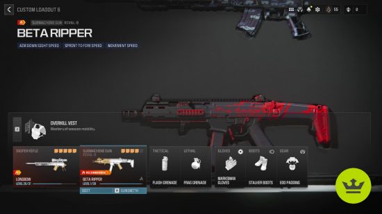 MW3 Longbow loadout: The Rival-9 shown in the Longbow class in the customization page.