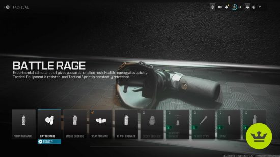 MW3 meta: The Battle Rage item in the equipment menu.