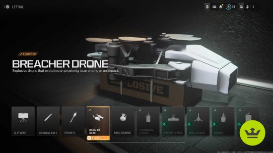 MW3 meta: The Breacher Drone in the equipment selection menu.