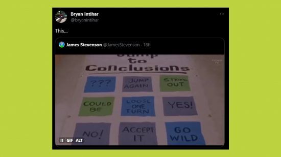 Spider-Man 2 Peter Parker retire sequel: an image of the tweet being discussed showing a GIF of responses to jumping to conclusions