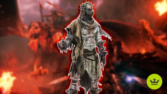 Lords of the Fallen classes: The Condemned standing against a red-tinted background of a character fighting a dragon-like creature.