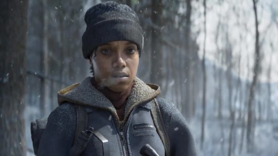 Xbox exclusives: A feminine character wearing a warm coat and beanie in a winter forest from State of Decay 3.