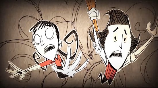 Best co-op games: a man and a woman stylized like they're in a Tim Burton movie in Don't Starve Together