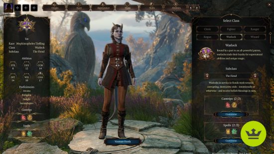 Best multiplayer games: The character creator in Baldur's Gate 3 showing a feminine tiefling next to various stats.