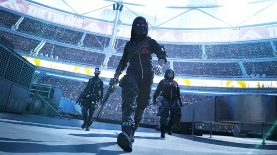 Best Xbox multiplayer games: a trio of The Finals contestants wearing black tracksuits and masks