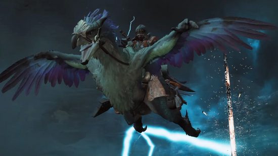 New PS5 games: a hunter riding a flying creature in Monster Hunter Wilds