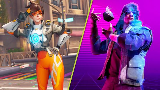 Best Free Shooting Games 2024: An image of a contestant from The Finals and Tracer from Overwatch 2.