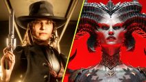 Best multiplayer games: An image of a cowgirl in Red Dead Online and Lilith in Diablo 4.